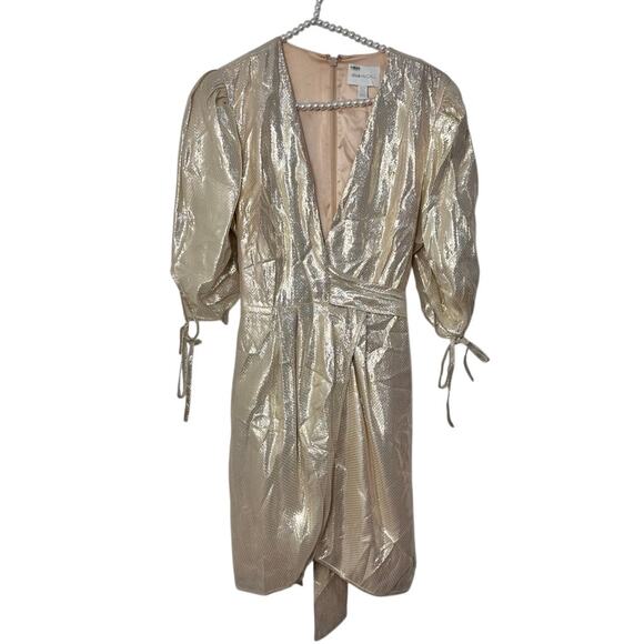 Alice McCall Astral Plane Cap Sleeve Metallic Gold Mini Dress Size 6 $475 - Picture 5 of 16